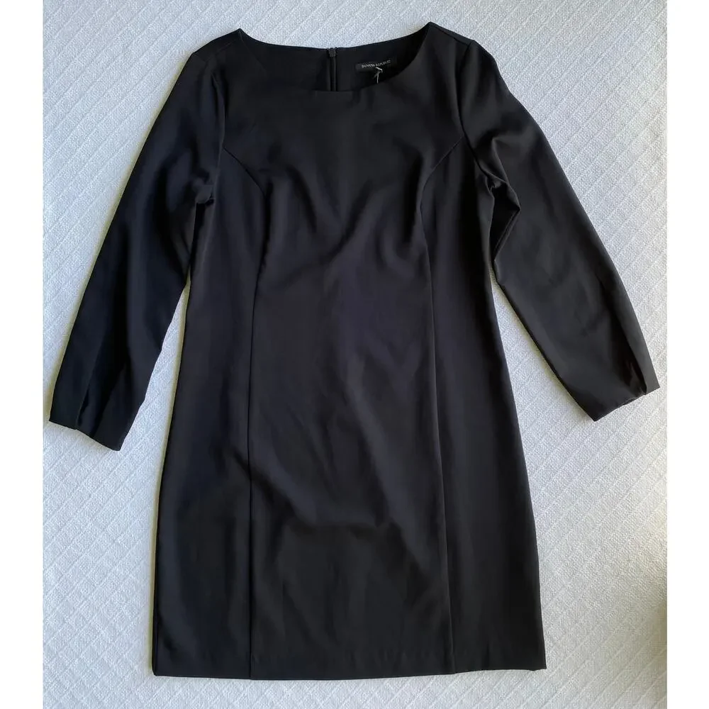 NWT Banana Republic Black Shift Mini Dress 3/4 Sleeves Pleated Cuff Size‎ 6